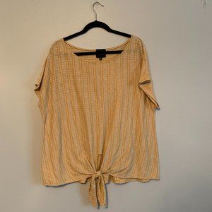 Yellow/White Patterned Tie Front Top